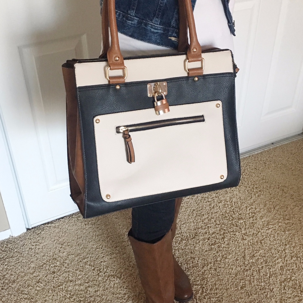 Call It Spring: Black, Brown, Ivory Satchel, NWOT